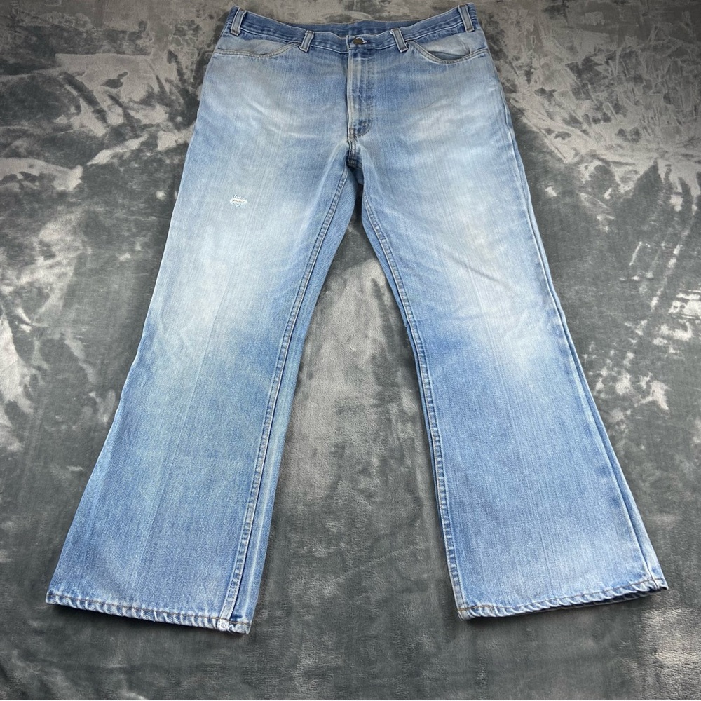 Vintage 70s Levis 645 Jeans Men Fits 37x28.5 Flared Bellbottoms Denim Orange Tab